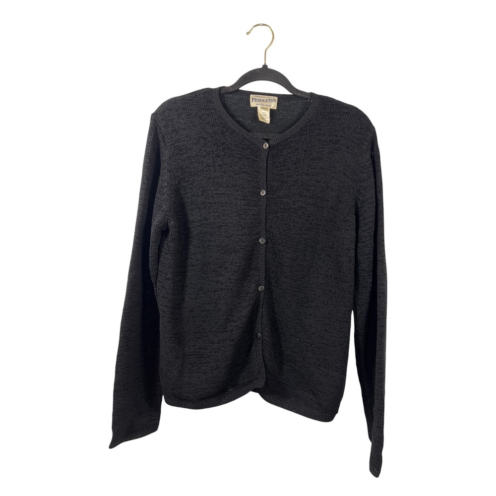 Vintage Pendleton Black Cardigan Gorpcore Large Academia Old Money Minimalist
